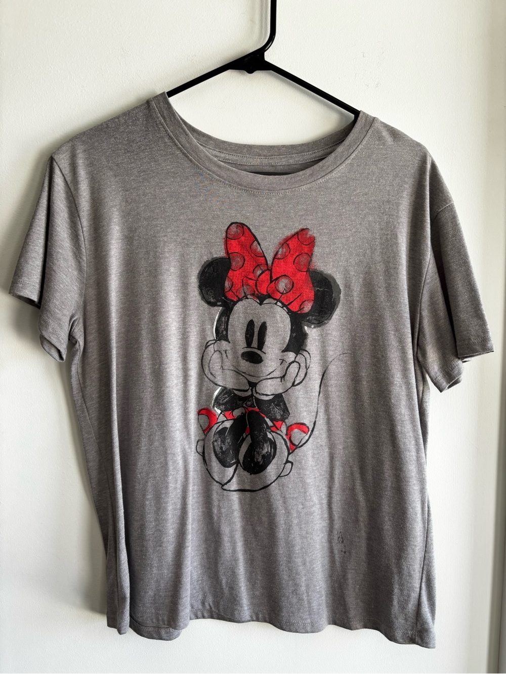 Disney Gray Minnie Mouse Tee with Red Bow